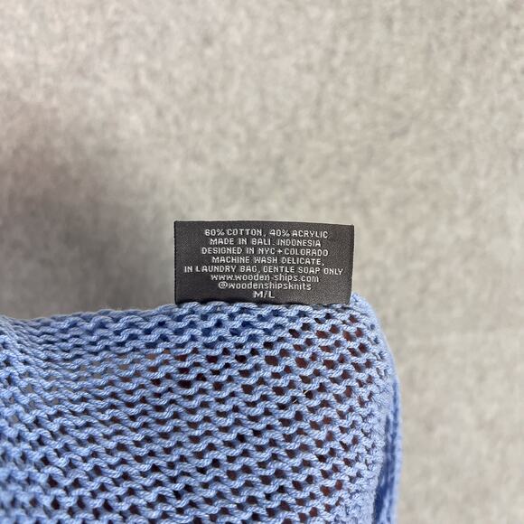 Wooden Ships Blue Star V Neck Long Sleeve Knit Sweater Size M/L - Picture 9 of 9